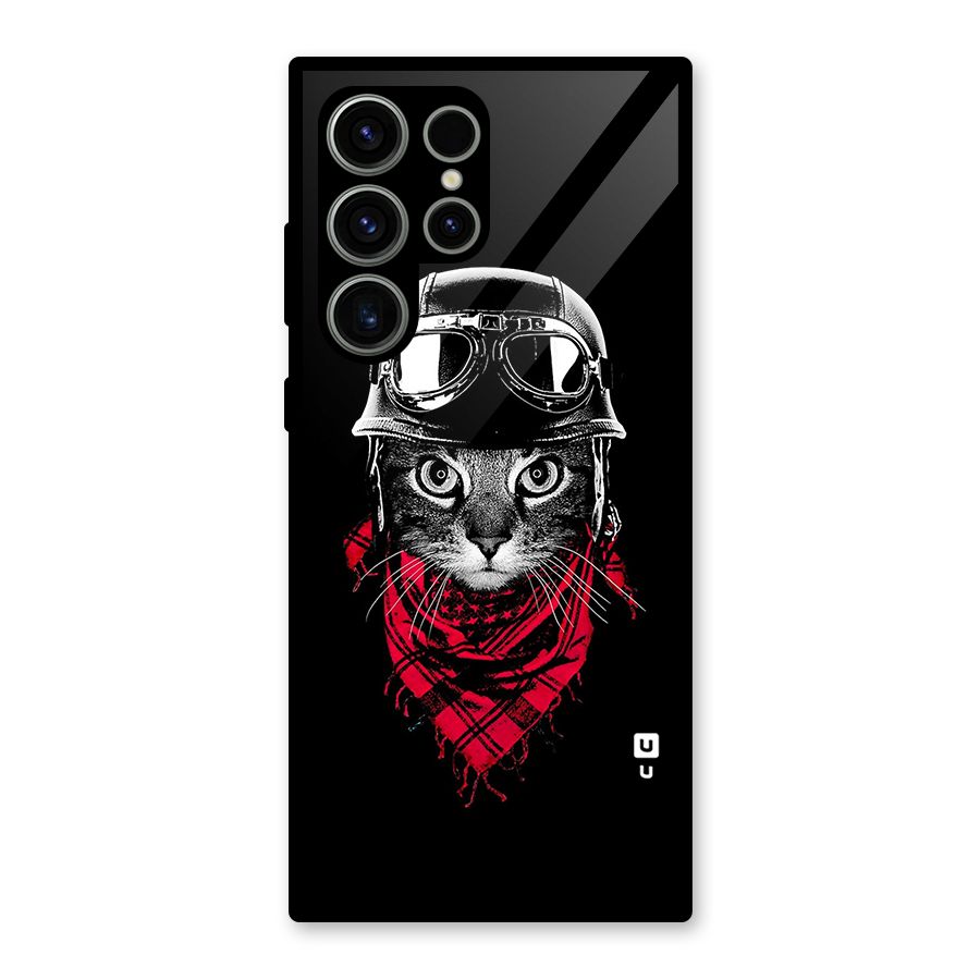 Cool Biker Cat Glass Back Case for Galaxy S23 Ultra