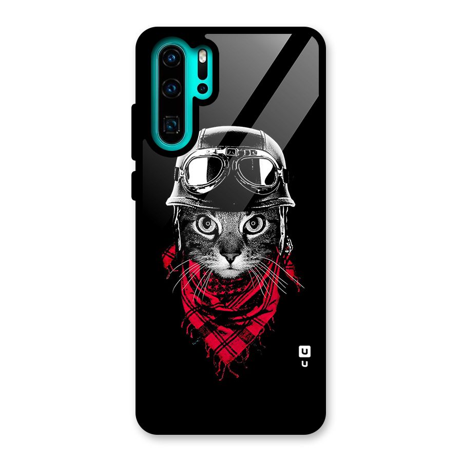 Cool Biker Cat Glass Back Case for Huawei P30 Pro