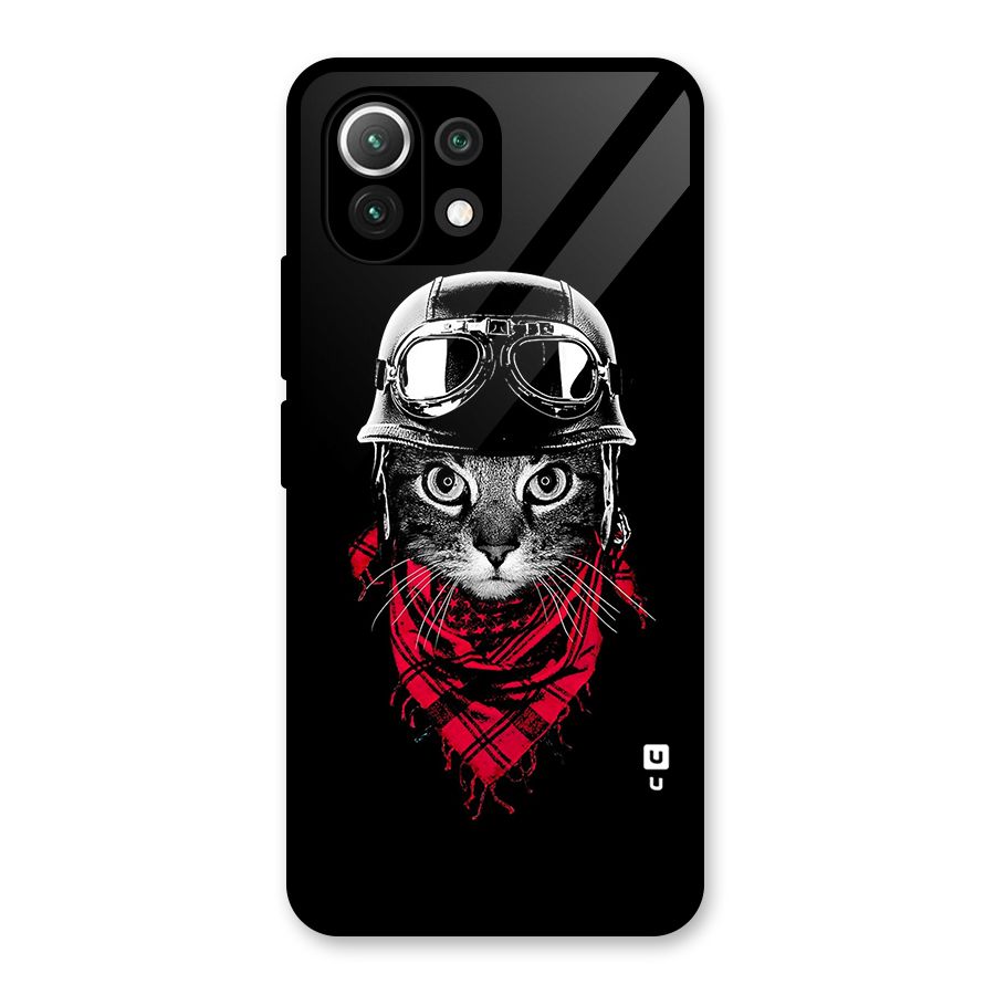 Cool Biker Cat Glass Back Case for Mi 11 Lite NE 5G