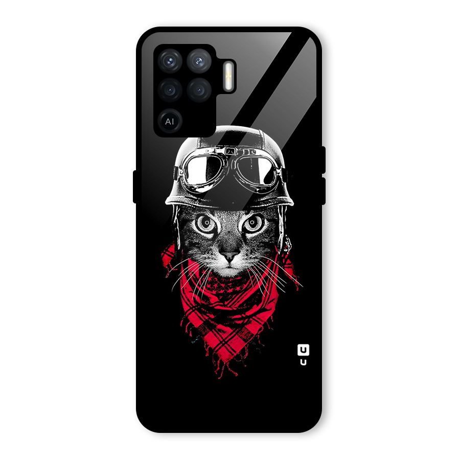 Cool Biker Cat Glass Back Case for Oppo F19 Pro