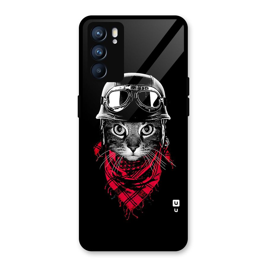 Cool Biker Cat Glass Back Case for Oppo Reno6 5G