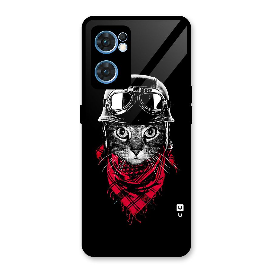 Cool Biker Cat Glass Back Case for Oppo Reno7 5G