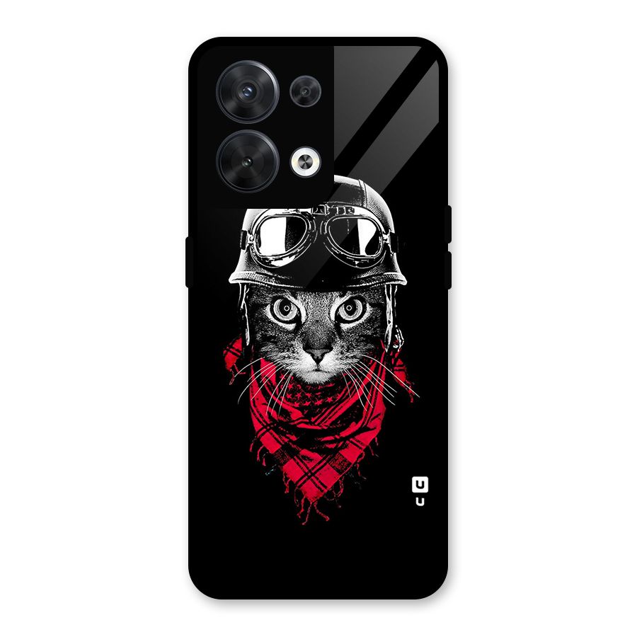 Cool Biker Cat Glass Back Case for Oppo Reno8 5G