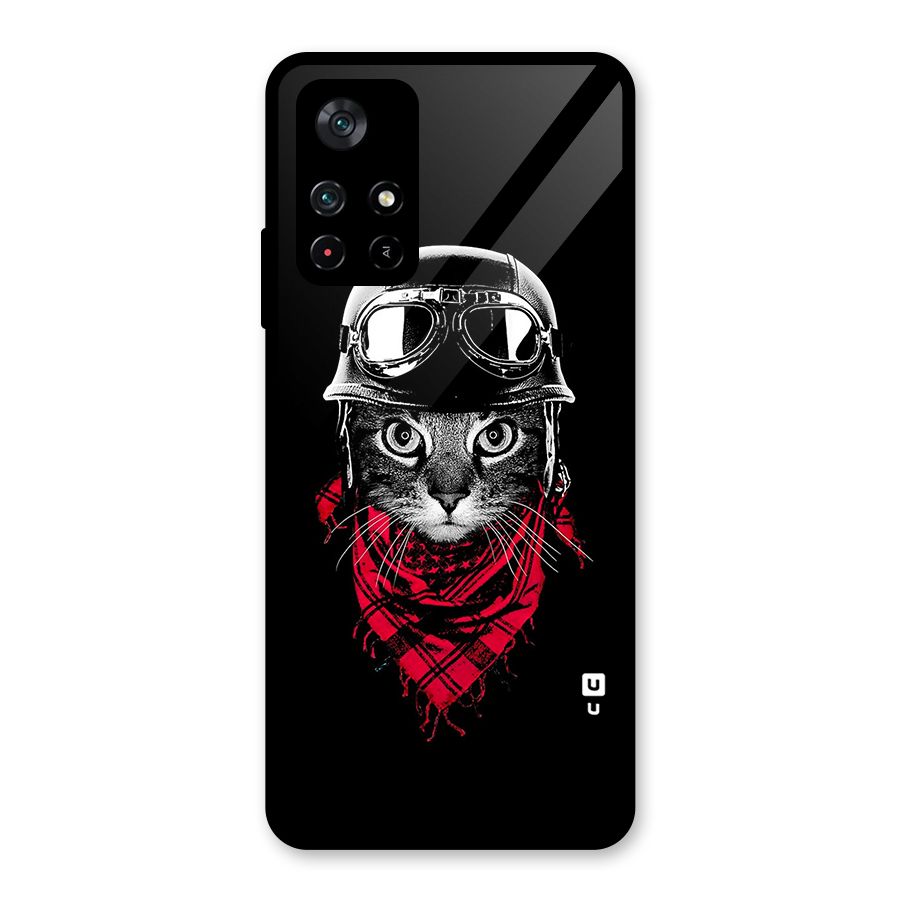 Cool Biker Cat Glass Back Case for Poco M4 Pro 5G