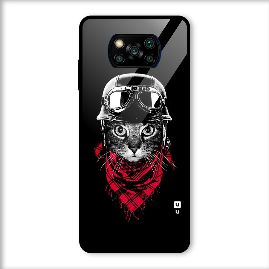 Cool Biker Cat Glass Back Case for Poco X3