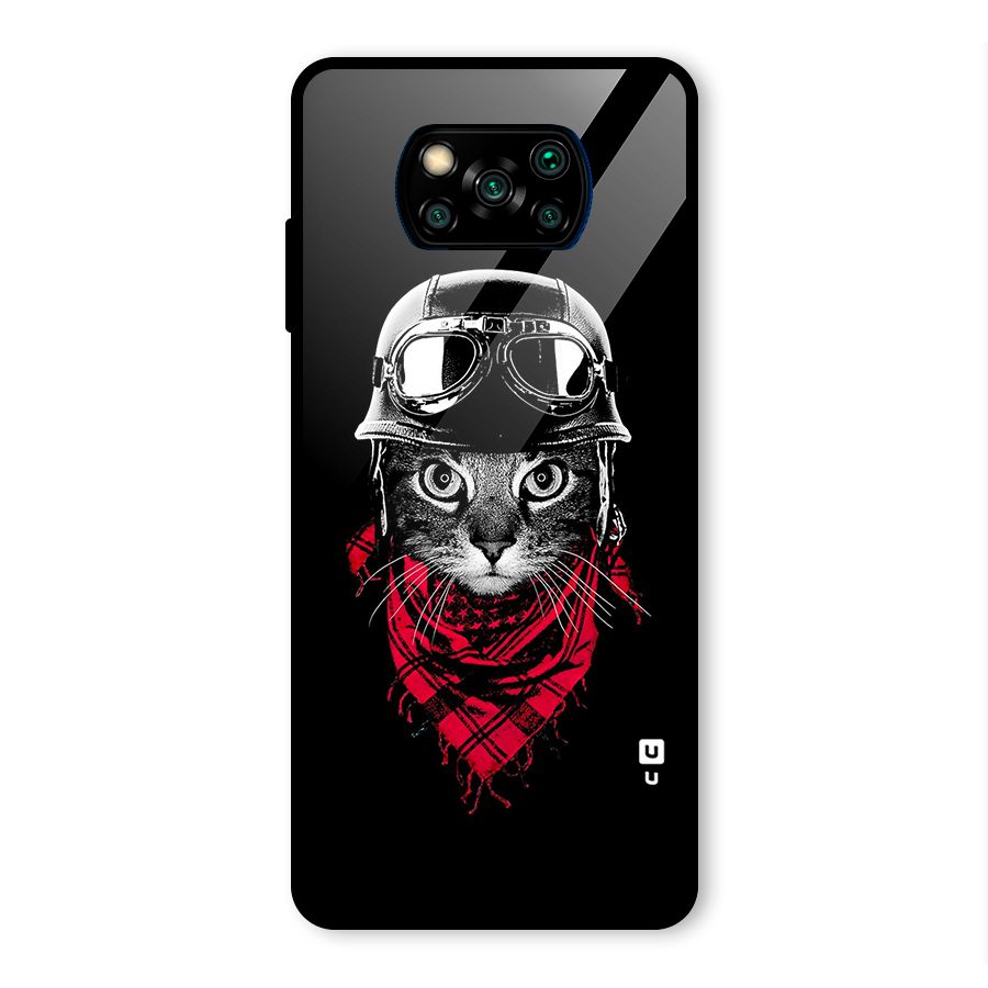 Cool Biker Cat Glass Back Case for Poco X3 Pro