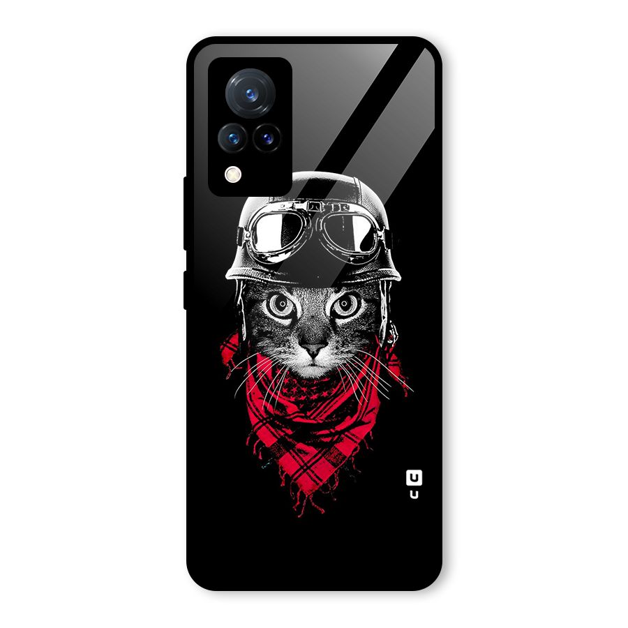 Cool Biker Cat Glass Back Case for Vivo V21 5G