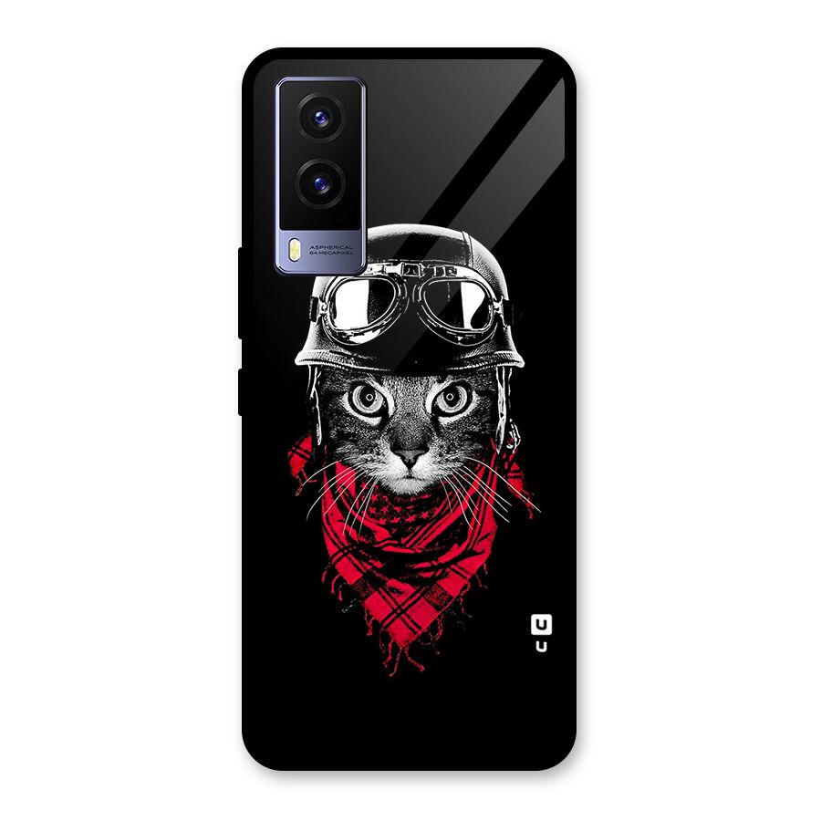 Cool Biker Cat Glass Back Case for Vivo V21e 5G