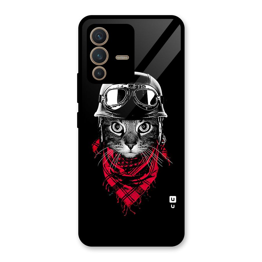 Cool Biker Cat Glass Back Case for Vivo V23 5G