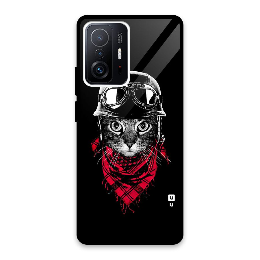 Cool Biker Cat Glass Back Case for Xiaomi 11T Pro