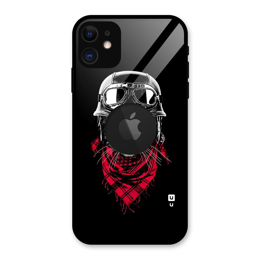Cool Biker Cat Glass Back Case for iPhone 11 Logo Cut