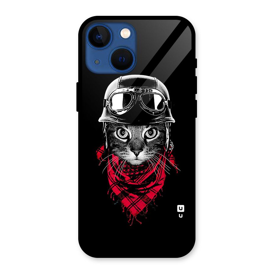 Cool Biker Cat Glass Back Case for iPhone 13 Mini