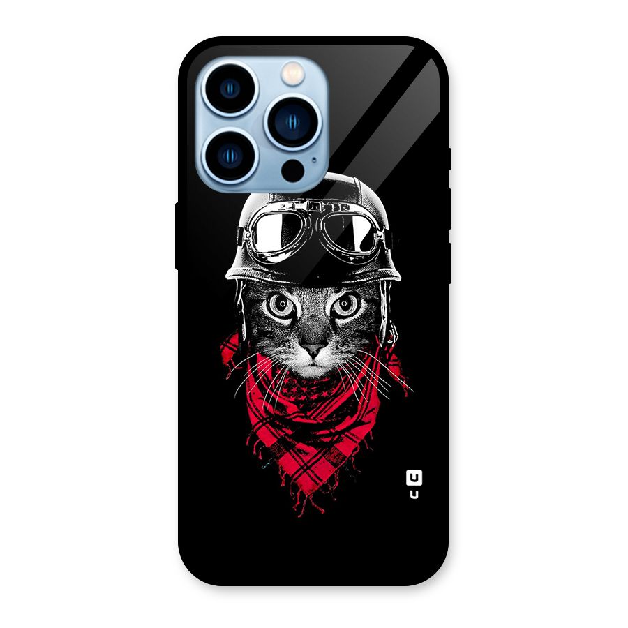 Cool Biker Cat Glass Back Case for iPhone 13 Pro