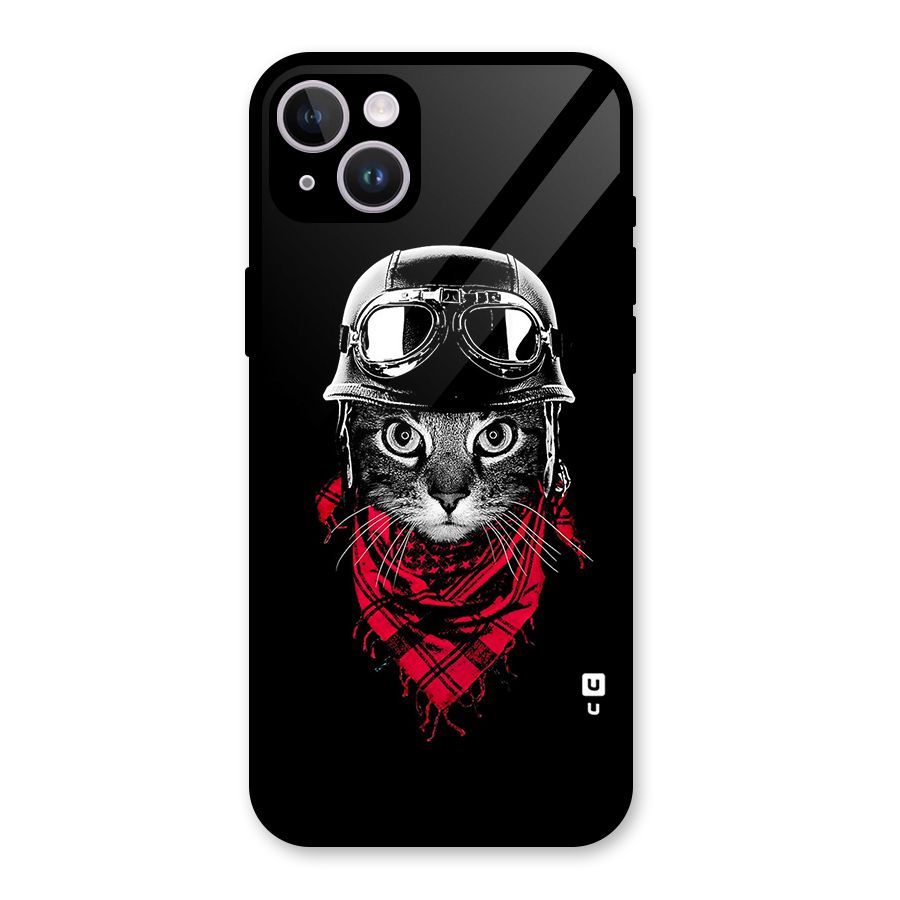 Cool Biker Cat Glass Back Case for iPhone 14 Plus