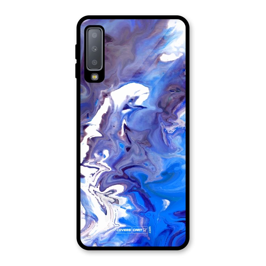 Cool Blue Marble Texture Glass Back Case for Galaxy A7 (2018)