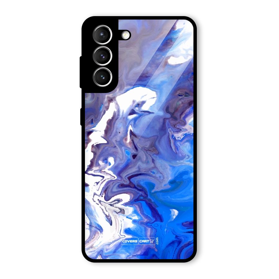 Cool Blue Marble Texture Glass Back Case for Galaxy S21 5G