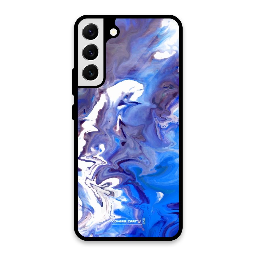 Cool Blue Marble Texture Glass Back Case for Galaxy S22 Plus 5G