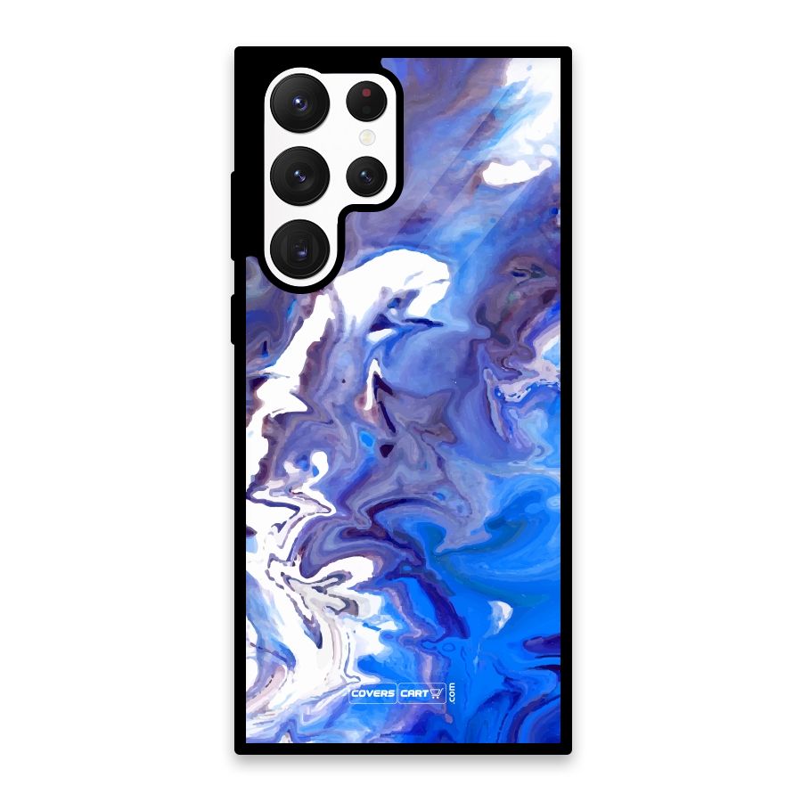 Cool Blue Marble Texture Glass Back Case for Galaxy S22 Ultra 5G