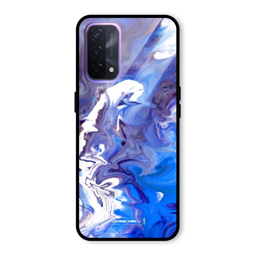 Cool Blue Marble Texture Glass Back Case for Oppo A74 5G
