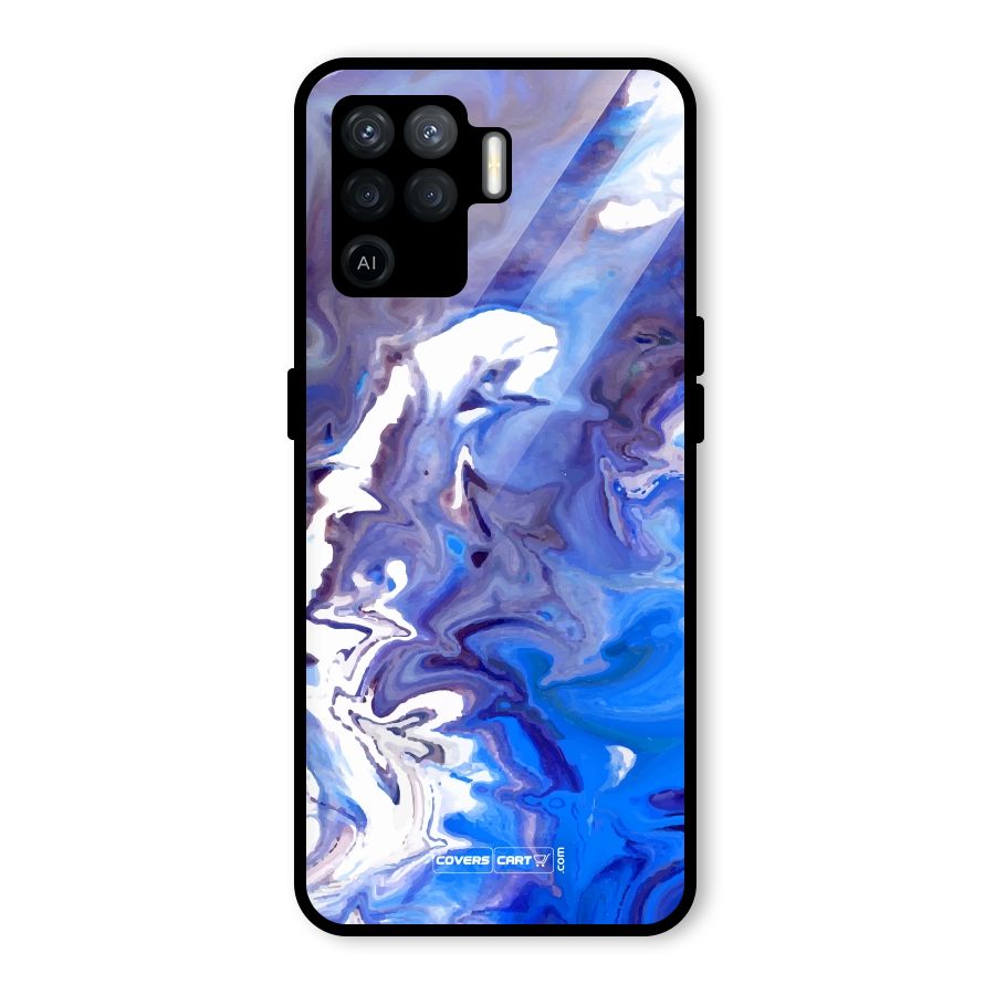 Cool Blue Marble Texture Glass Back Case for Oppo F19 Pro