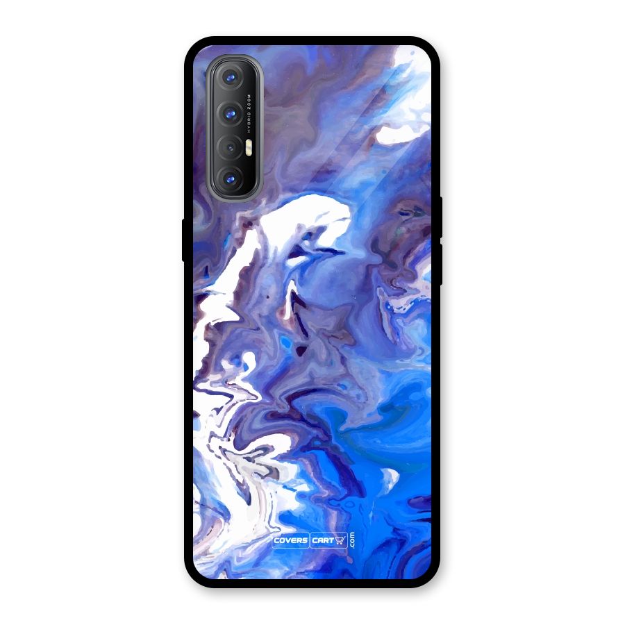 Cool Blue Marble Texture Glass Back Case for Oppo Reno3 Pro