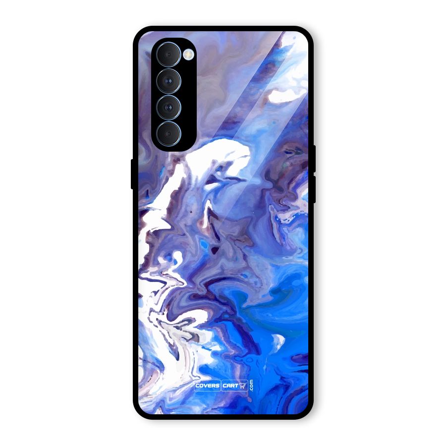 Cool Blue Marble Texture Glass Back Case for Oppo Reno4 Pro