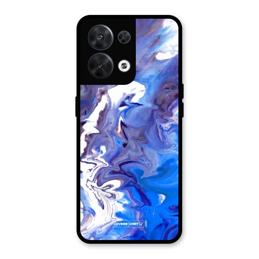Cool Blue Marble Texture Glass Back Case for Oppo Reno8 5G