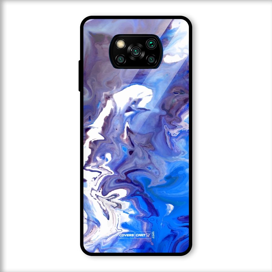 Cool Blue Marble Texture Glass Back Case for Poco X3