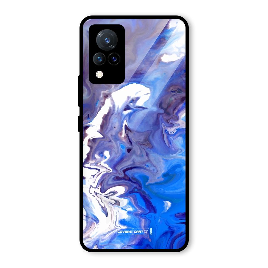 Cool Blue Marble Texture Glass Back Case for Vivo V21 5G