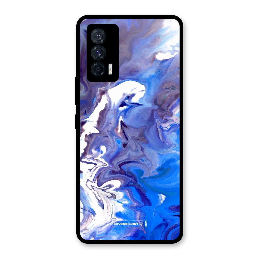 Cool Blue Marble Texture Glass Back Case for Vivo iQOO 7 5G