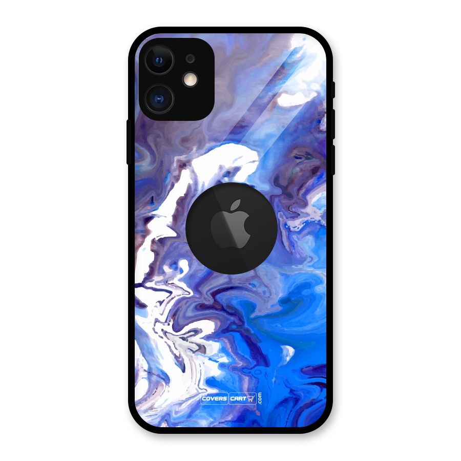 Cool Blue Marble Texture Glass Back Case for iPhone 11 Logo Cut