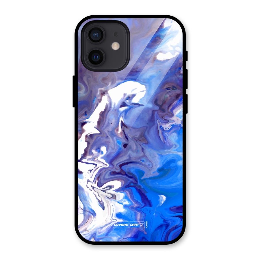 Cool Blue Marble Texture Glass Back Case for iPhone 12