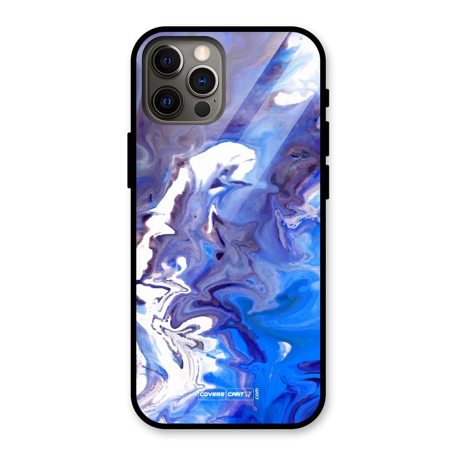 Cool Blue Marble Texture Glass Back Case for iPhone 12 Pro