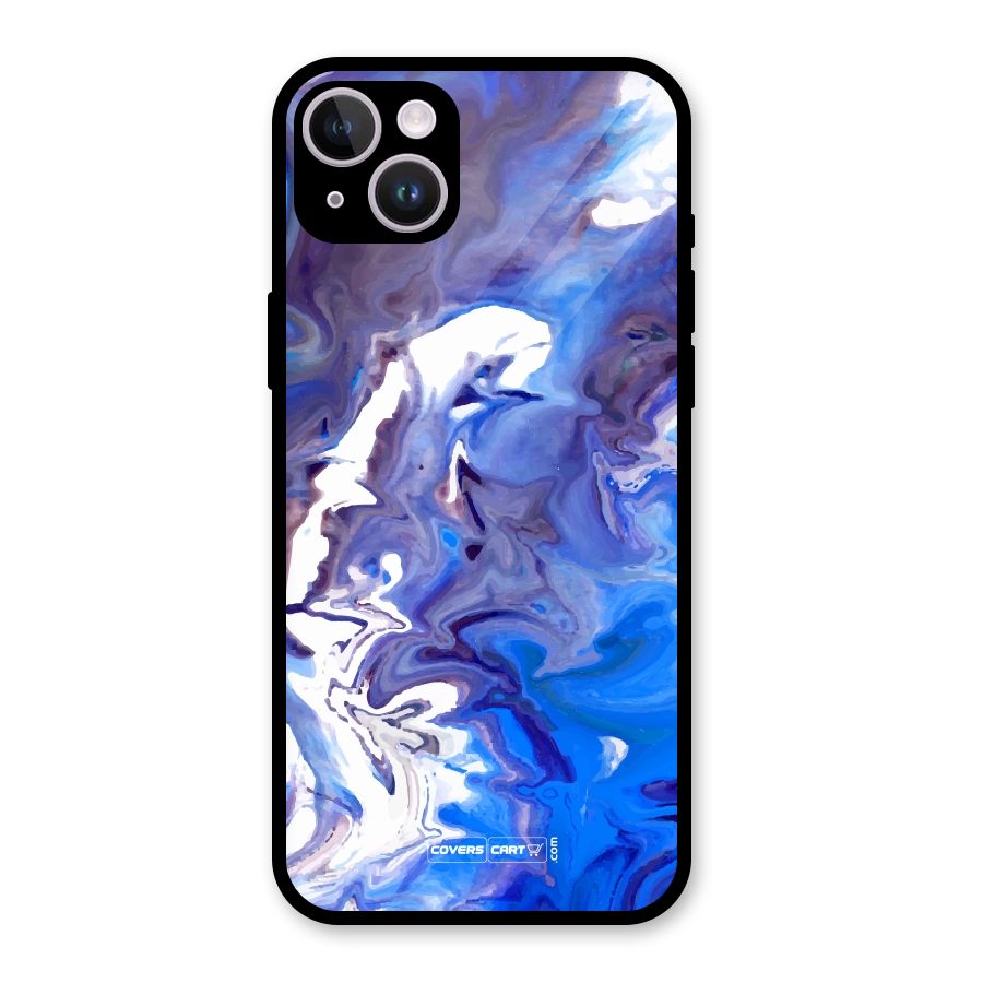 Cool Blue Marble Texture Glass Back Case for iPhone 14 Plus