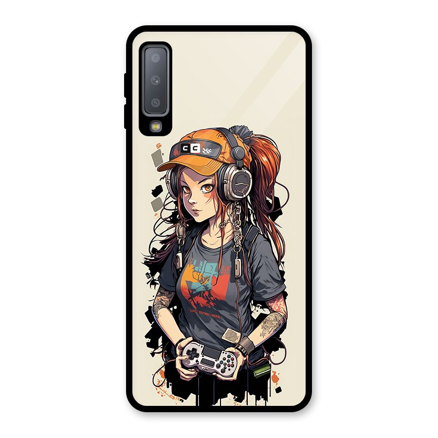 Cool Gamer Girl Glass Back Case for Galaxy A7 (2018)