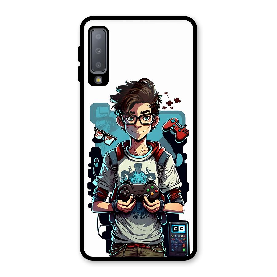 Cool Gamer Guy Glass Back Case for Galaxy A7 (2018)