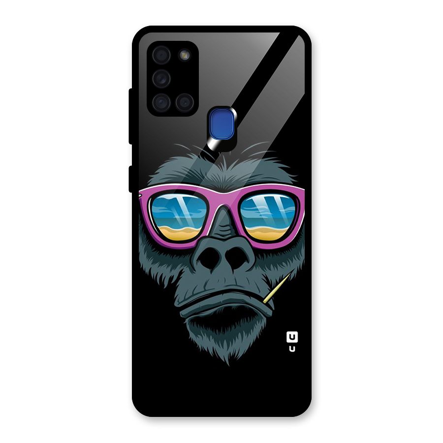 Cool Monkey Beach Sunglasses Glass Back Case for Galaxy A21s