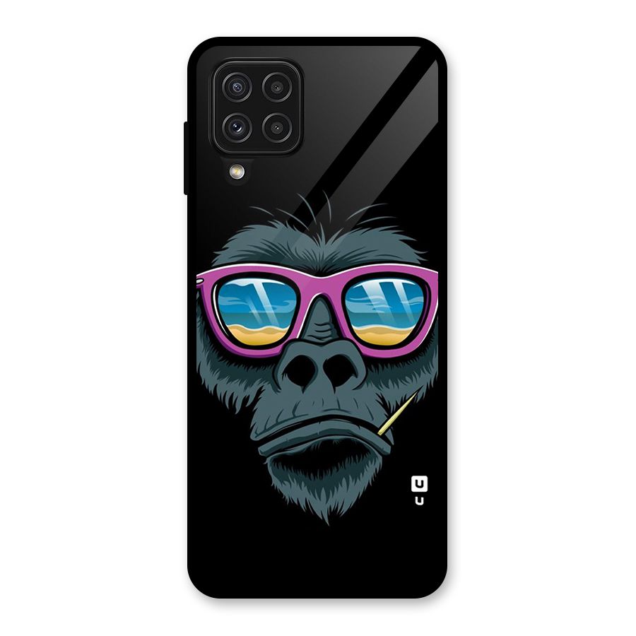 Cool Monkey Beach Sunglasses Glass Back Case for Galaxy A22 4G