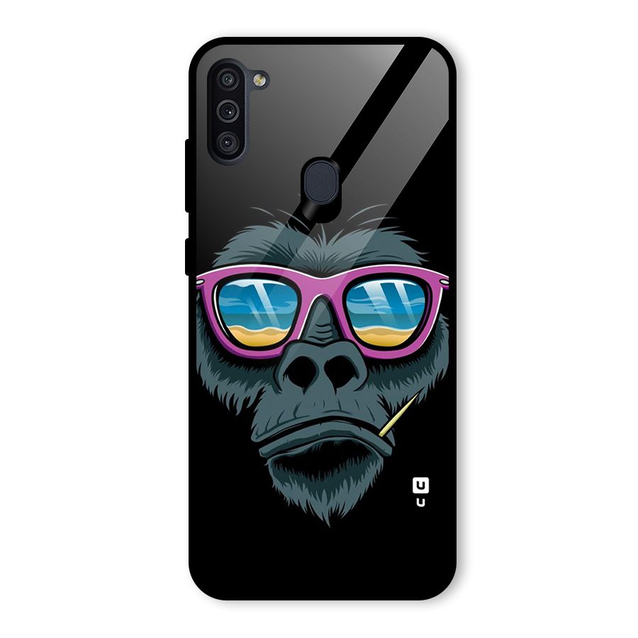 Cool Monkey Beach Sunglasses Glass Back Case for Galaxy M11