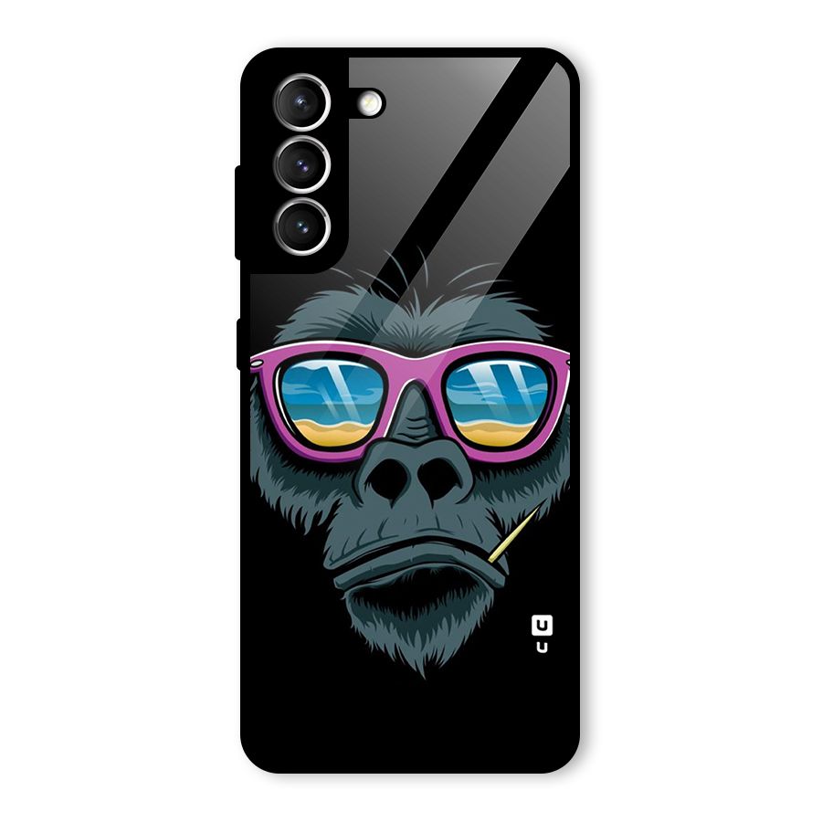Cool Monkey Beach Sunglasses Glass Back Case for Galaxy S21 5G