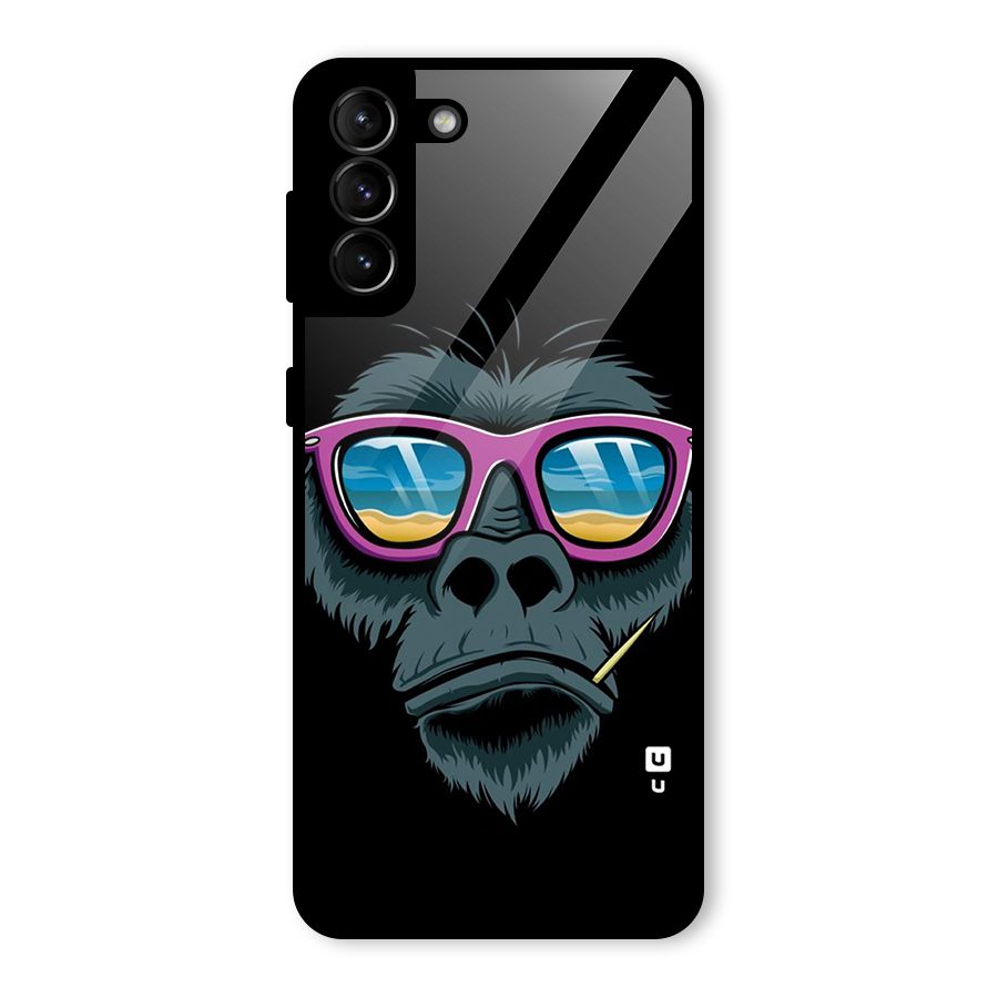 Cool Monkey Beach Sunglasses Glass Back Case for Galaxy S21 Plus