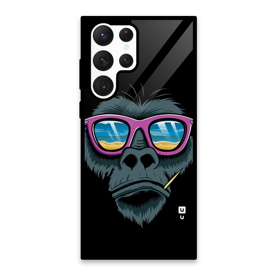 Cool Monkey Beach Sunglasses Glass Back Case for Galaxy S22 Ultra 5G