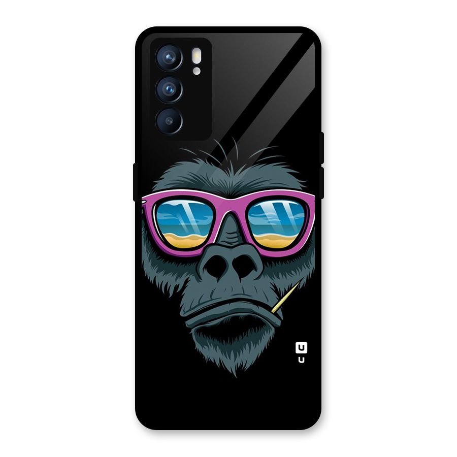 Cool Monkey Beach Sunglasses Glass Back Case for Oppo Reno6 5G