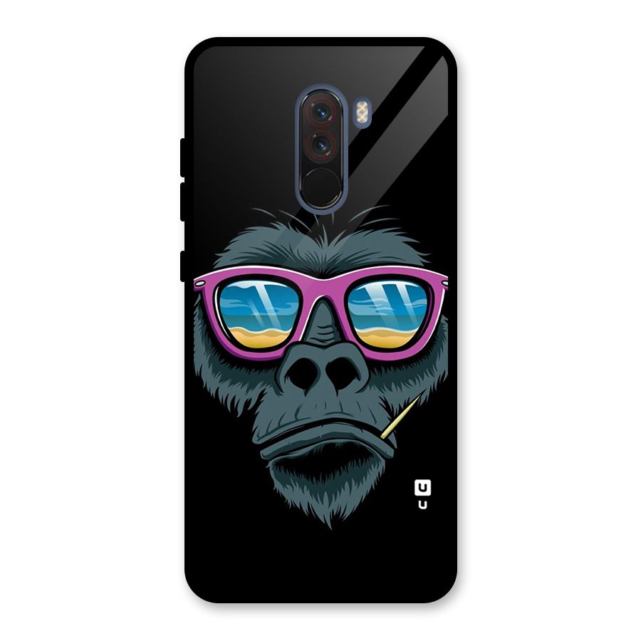 Cool Monkey Beach Sunglasses Glass Back Case for Poco F1