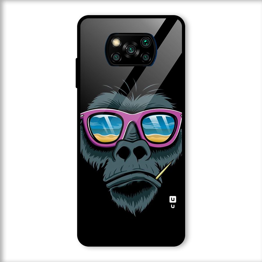 Cool Monkey Beach Sunglasses Glass Back Case for Poco X3