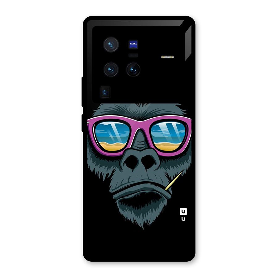 Cool Monkey Beach Sunglasses Glass Back Case for Vivo X80 Pro