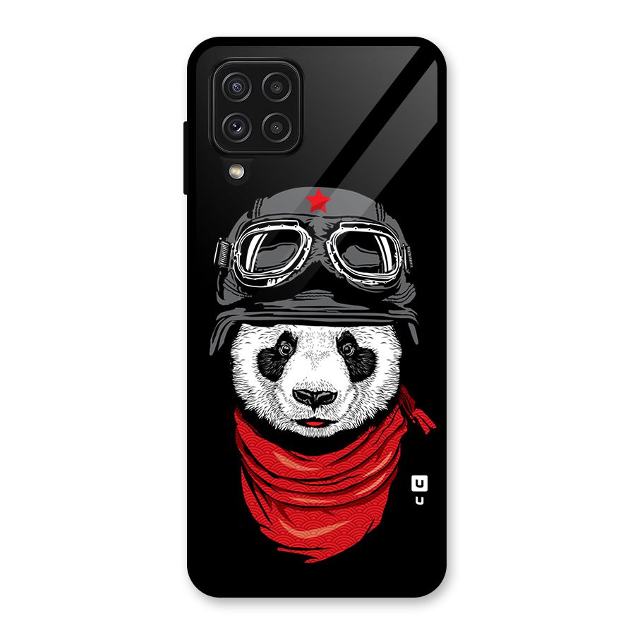 Cool Panda Soldier Art Glass Back Case for Galaxy A22 4G