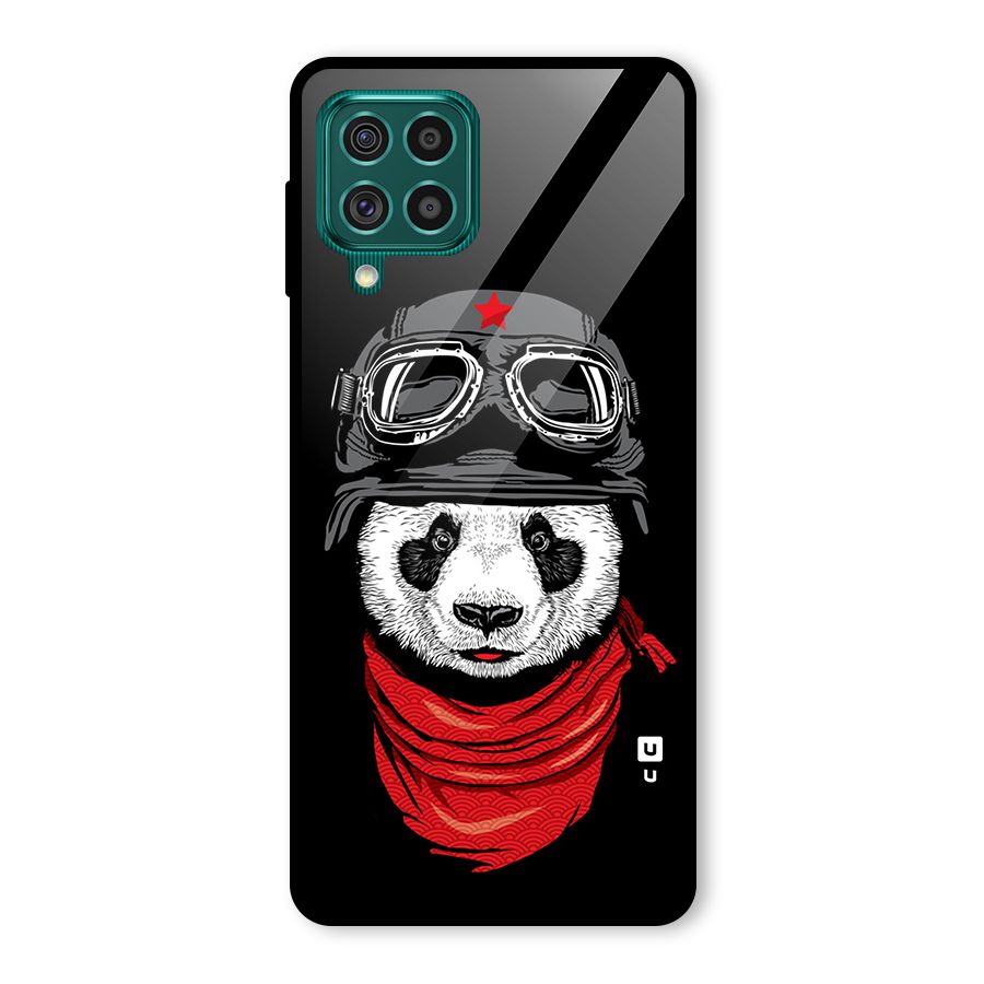 Cool Panda Soldier Art Glass Back Case for Galaxy F62