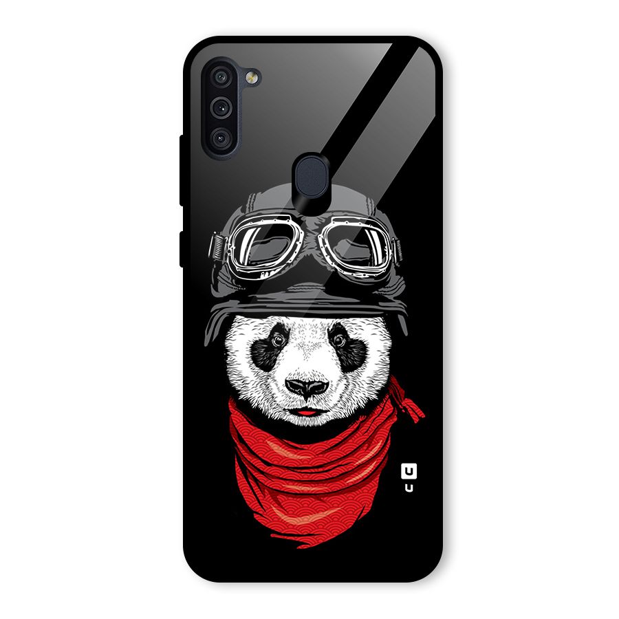 Cool Panda Soldier Art Glass Back Case for Galaxy M11