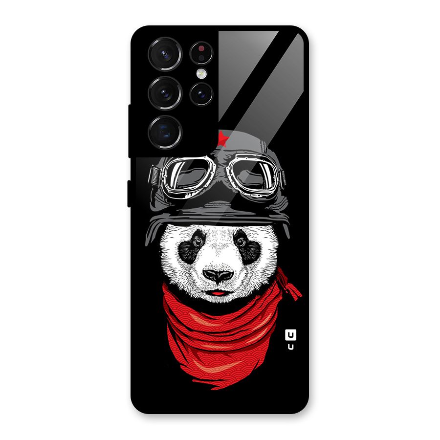 Cool Panda Soldier Art Glass Back Case for Galaxy S21 Ultra 5G